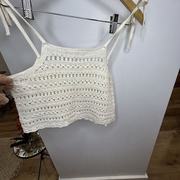 American Eagle Outfitters Crochet Tank Top Crop Y2K Beige Medium Boho Size Xs - Picture 2 of 5